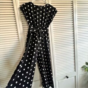 Zara Black and White Polka Dot Jumpsuit with Flutter Sleeves